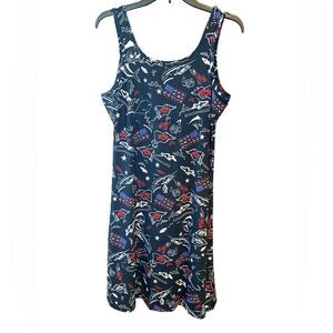 Magu Sz M Red White Blue Patriotic Fish Print Tank Style Vacation Dress